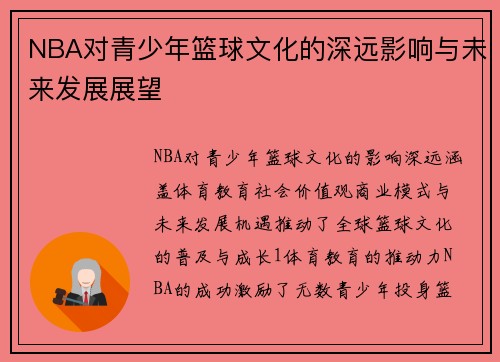 NBA对青少年篮球文化的深远影响与未来发展展望